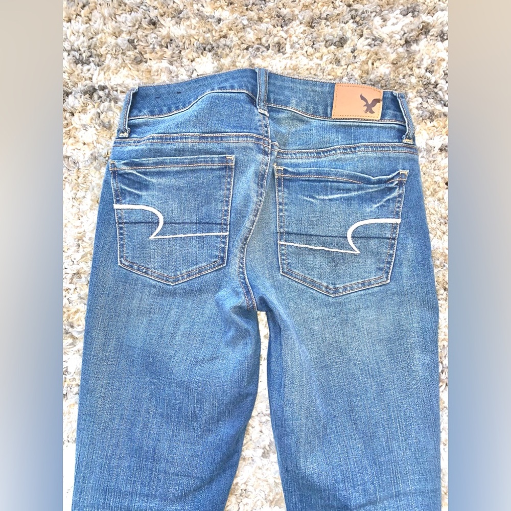 American Eagle Outfitters Ladies sz 0 Short Blue Jeggings Mid Rise Super Stretch - Picture 3 of 5